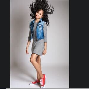 Long Sleeve Black & White Striped A Line Mini Dress size 4